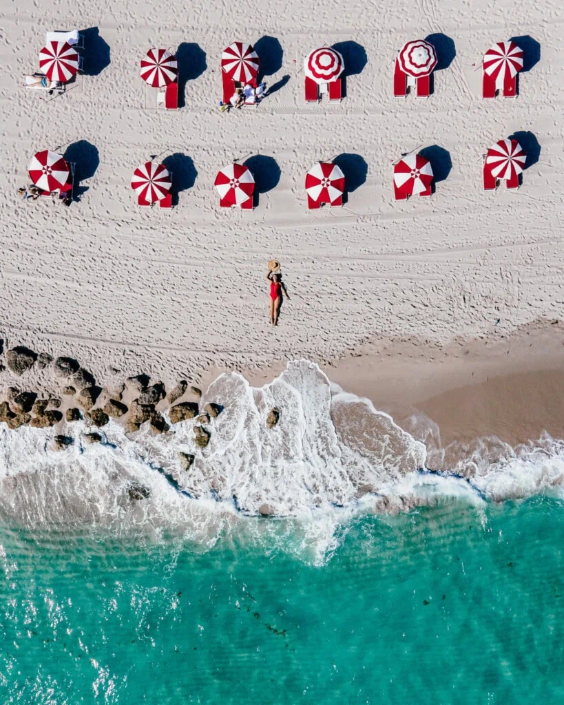 Red And White Beach Umbrellas