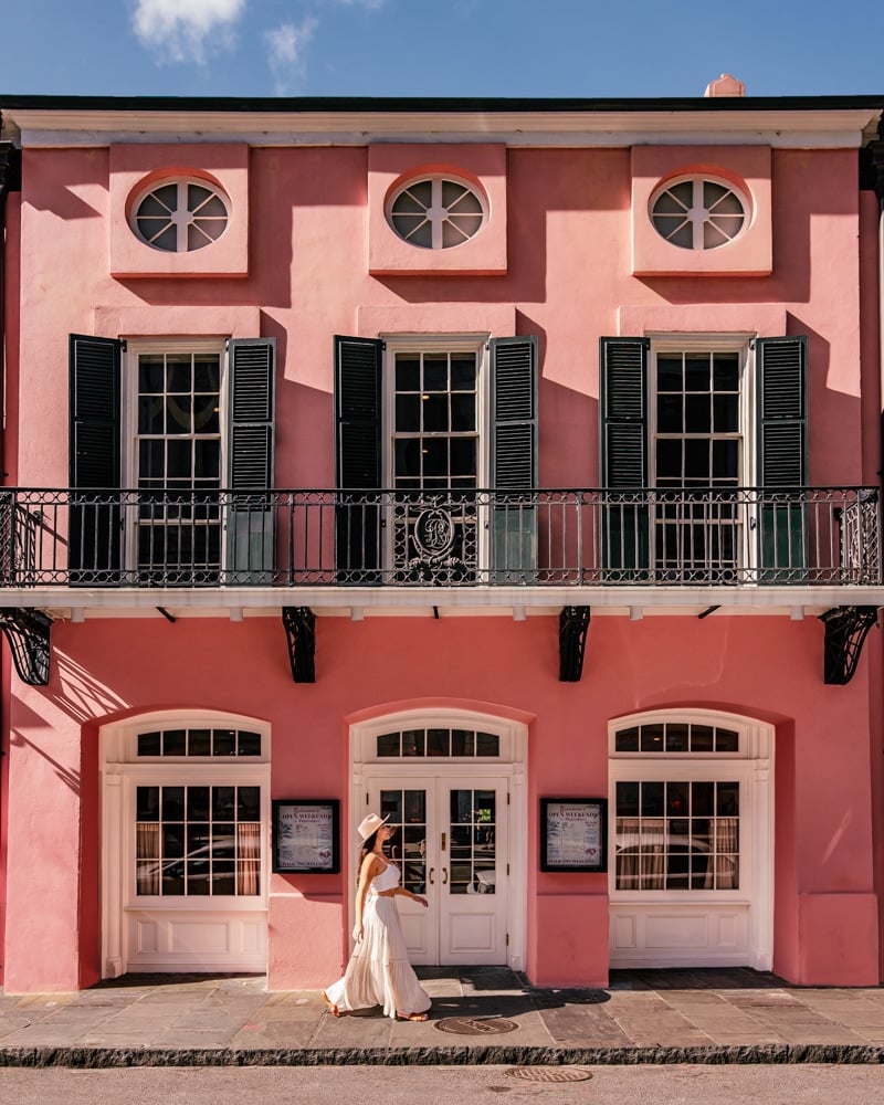 Brennans pink restaurant in New Orleans French Quarter