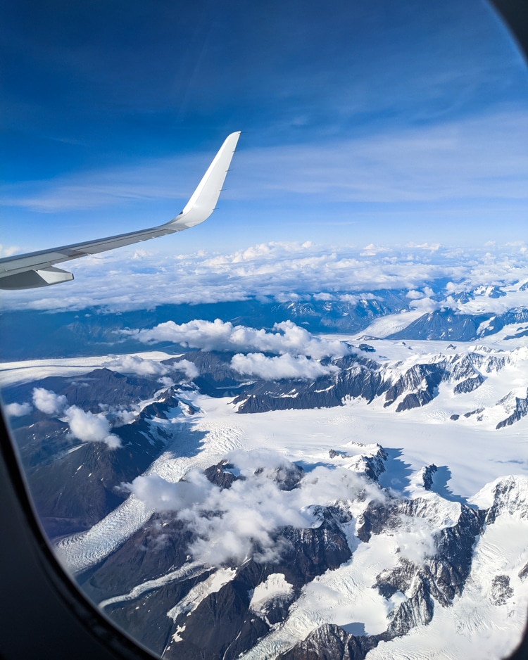 alaska mountains from airplane window