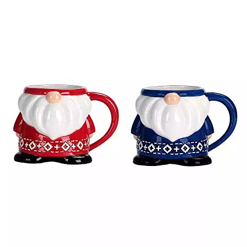 Bico Ceramic Red & Blue Christmas Gnome 15oz Mugs Set