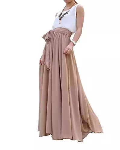 MELANSAY Women's Beautiful Bow Tie High Waist Maxi Skirt