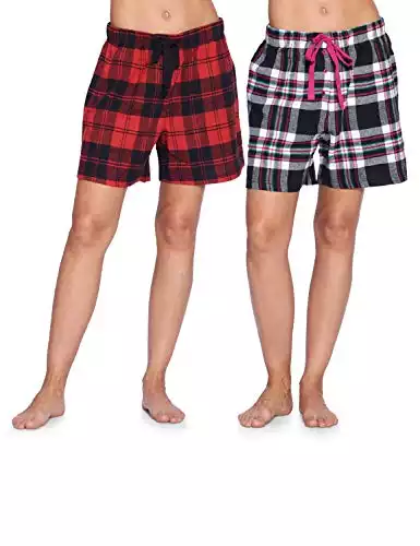 Ashford & Brooks Women's 2 Pack Soft Flannel Plaid Pajama Shorts