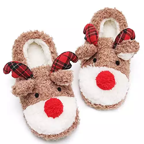 Women's Fuzzy Reindeer House Slippers