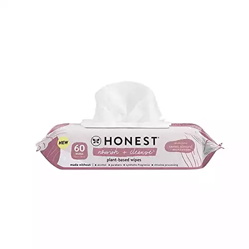 The Honest Company Nourish + Cleanse Benefit Lingettes 100 % végétales, hypoallergéniques | Amandes douces, 60 pièces