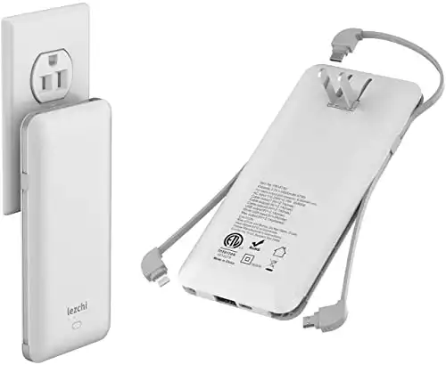 Banque d'alimentation portable, chargeur portable ultra fin 10 000 mAh, batterie externe USB-C avec prise AC intégrée, câble de charge, port de sortie, compatible avec plusieurs appareils