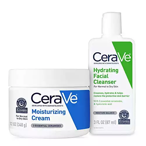 Crème hydratante CeraVe et gel nettoyant hydratant pour le visage | Taille de voyage 12 onces de crème + 3 onces de nettoyant