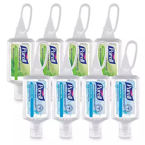Purell Advanced Hand Sanitizer Variety Pack, Naturals and Refreshing Gel, 1 Fl Oz Travel Size Flip Cap Bottle with Jelly Wrap Carrier (Lot de 8)