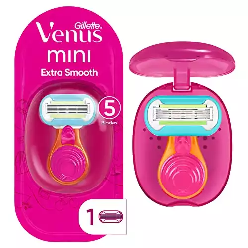 Rasoir Gillette Venus Mini Extra Smooth pour femme, avec 1 rasoir Venus Mini, 1 lame de rechange, 1 étui de voyage