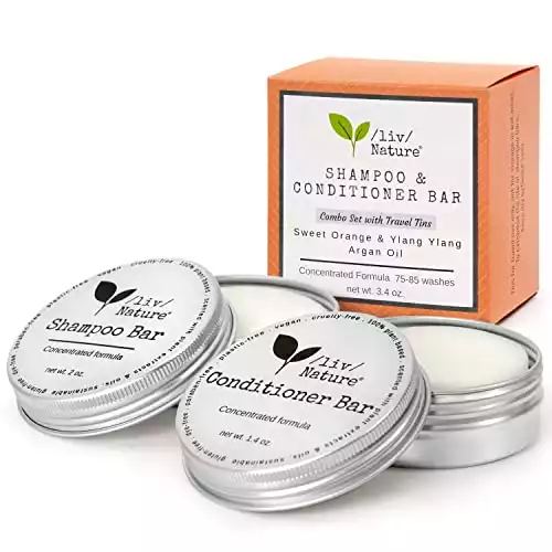 Nature Argan Oil Bar Shampooing et revitalisant pour cheveux avec contenant de voyage (Orange, Ylang Ylang Shampooing hydratant pour cheveux secs)