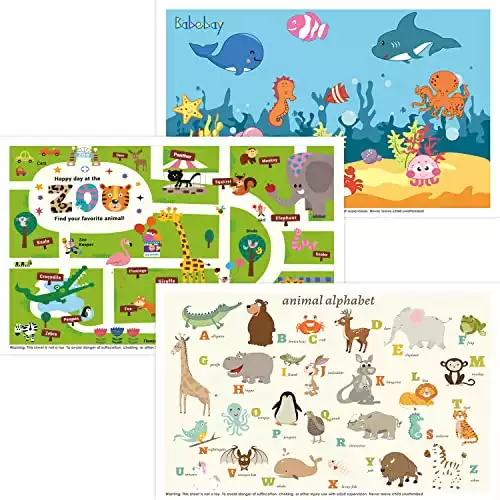 Disposable Placemats for Baby- 40 Pack with 3 Designs