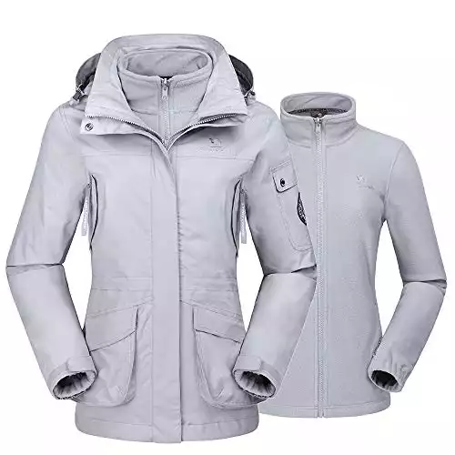 CAMEL CROWN Womens Waterproof Ski Jacket 3-in-1 Windbreaker Winter Coat Fleece Inner