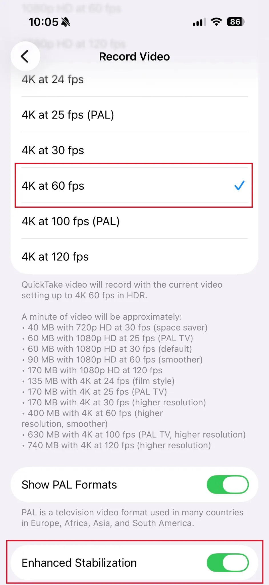 Iphone Video Settings