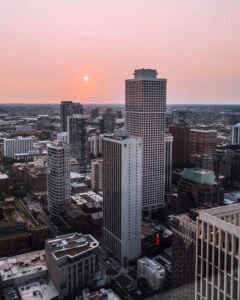 sunset over downtown chicago