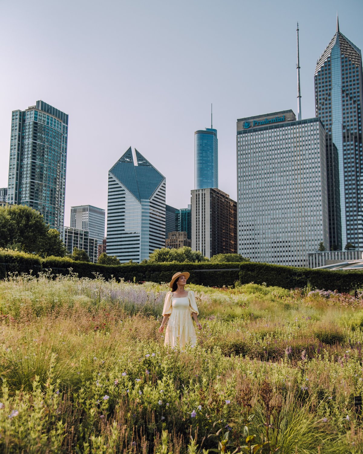Girl in the Instagrammable Lurie Garden in Chicago