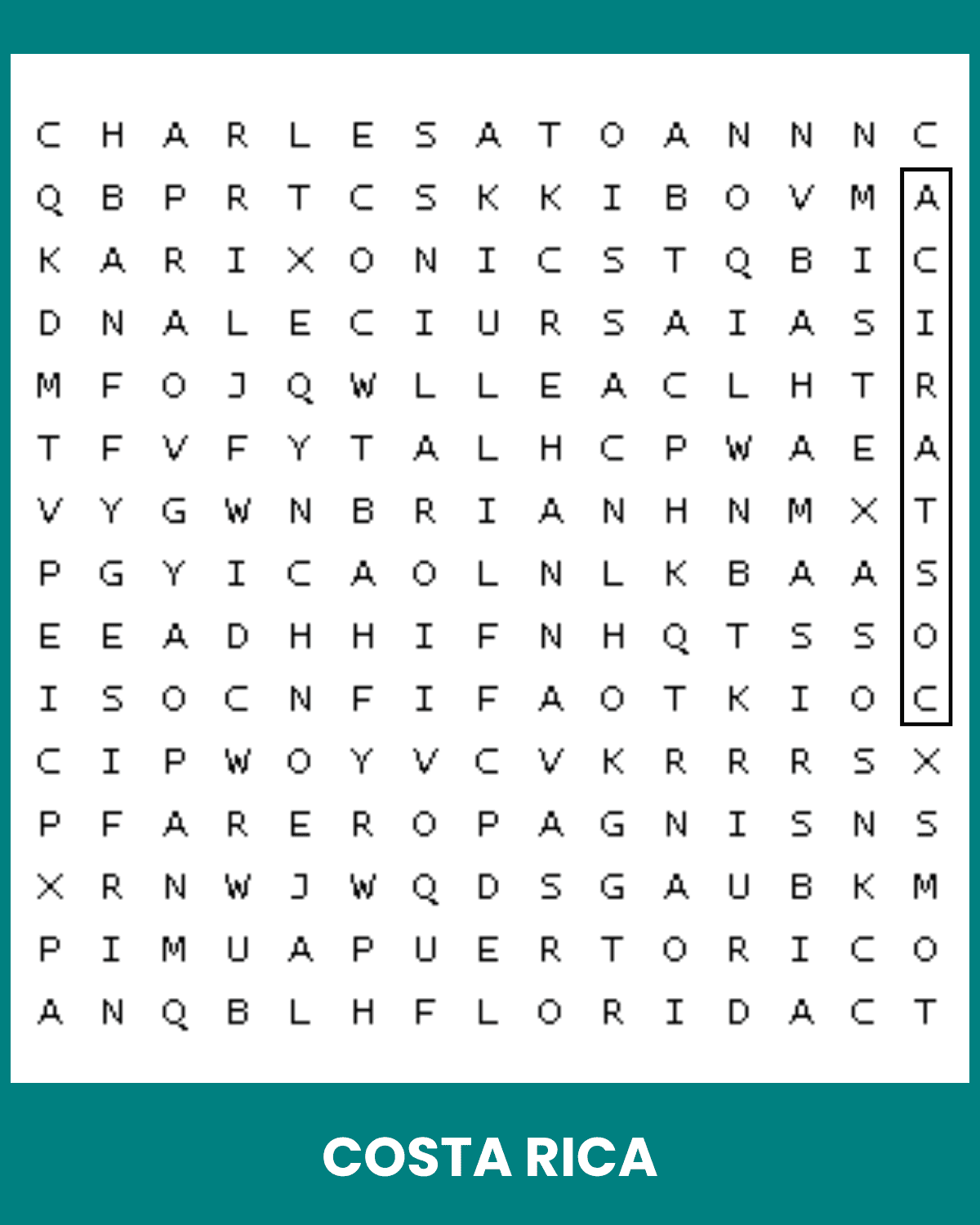 Costa Rica Word Search