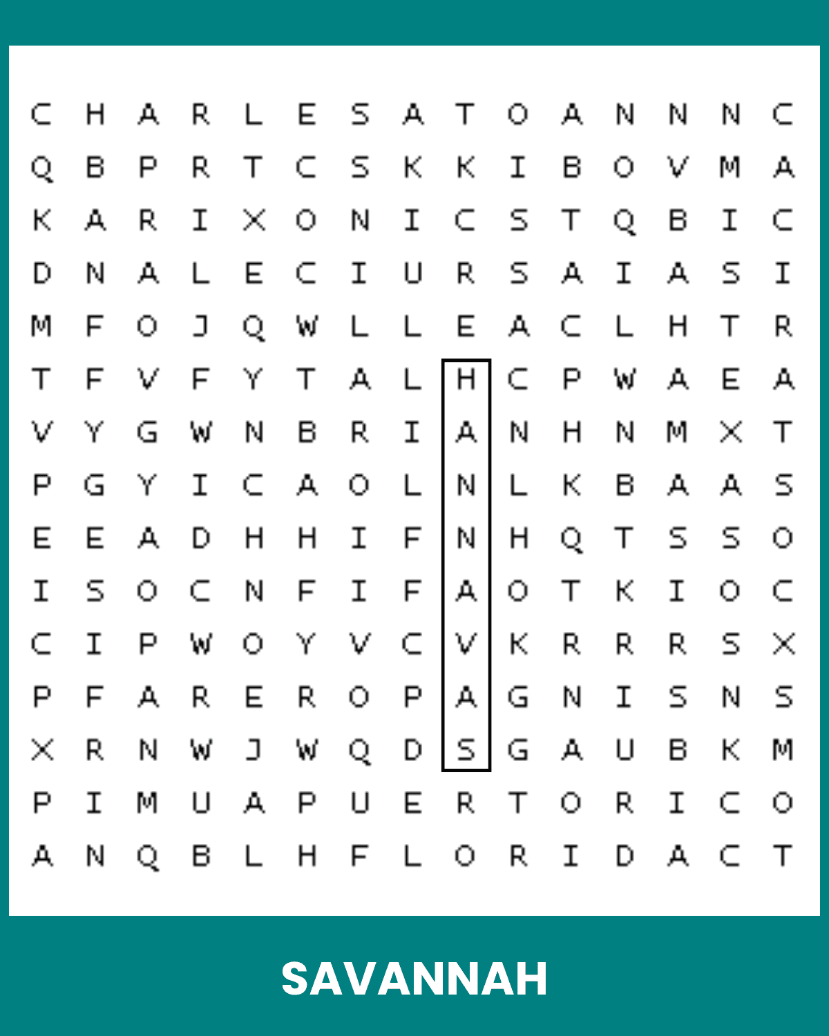 Savannah Word Search