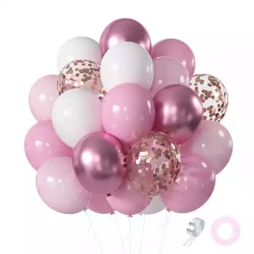 60-PC Pink, White, and Silver Balloon Pack