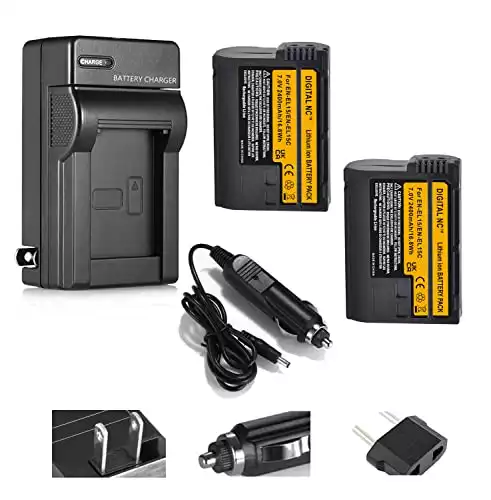 EN-EL15/15A/15B/15C High-Capacity Batteries (2 Pcs.) and Battery Charger Compatible with Nikon Camera Models