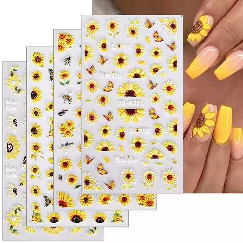 5D Embossed Sunflower Nail Art Stickers