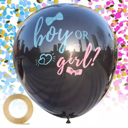 Gender Reveal Balloon with Pink and Blue Confetti