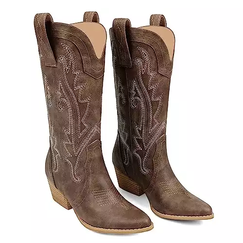 Zzheels Women Embroidered Western Cowgirl Boots