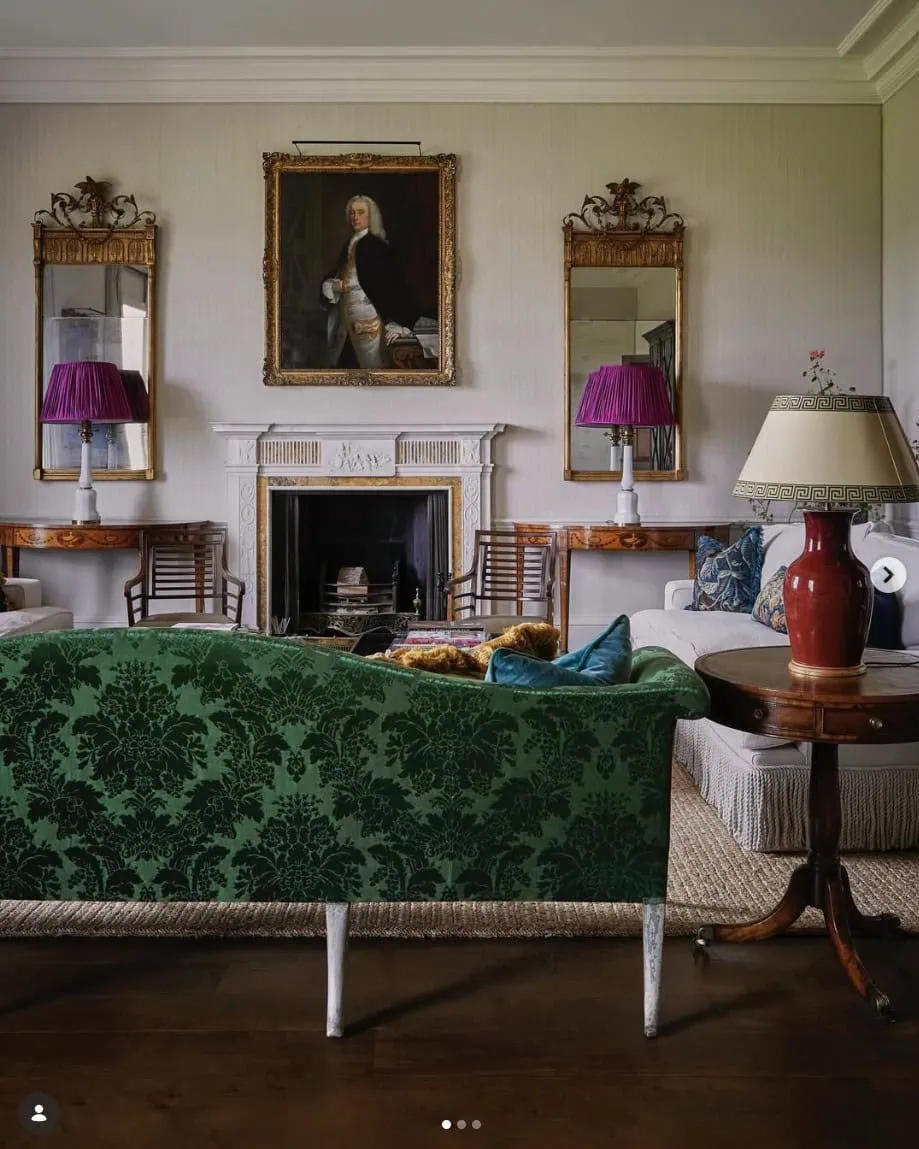 Ben Pentreaths Use Of Color Magenta Lampshades And Green Couch