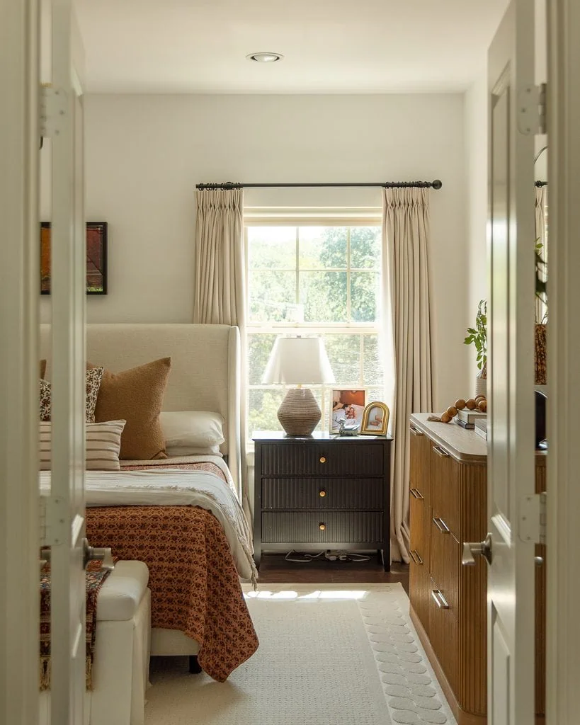 Terracotta Bed White Walls Master Bedroom