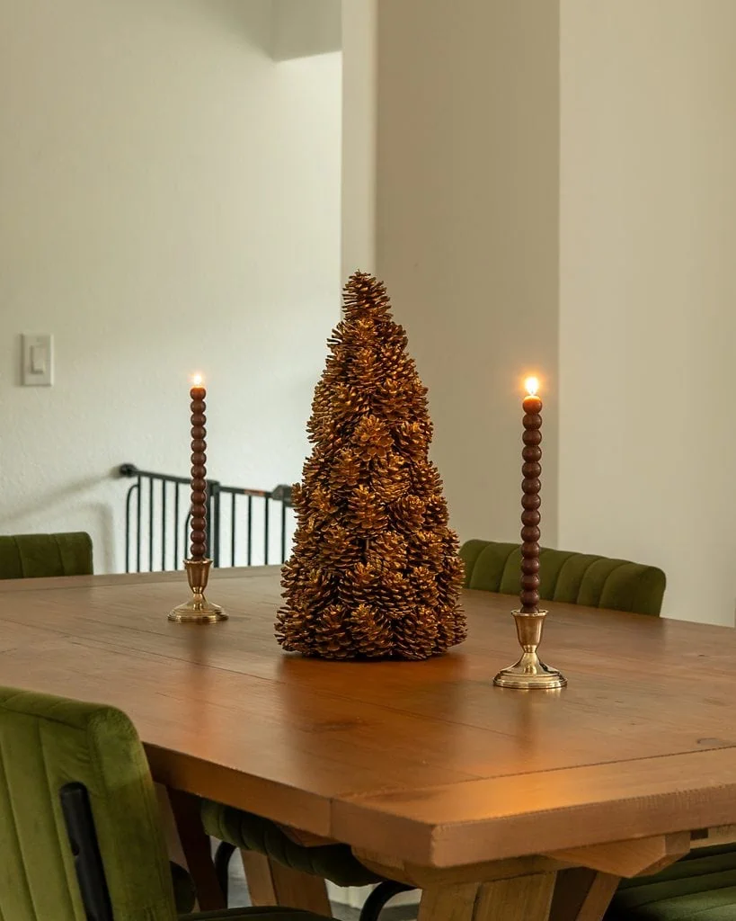 Antique Chistmas Pine Cone Tree With Silver Candle Holders