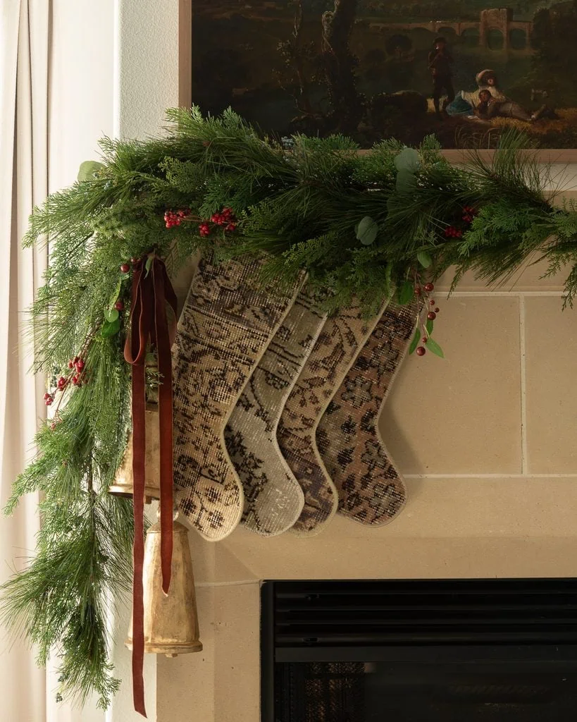 Asymmetrical Christmas Garland On Mantel