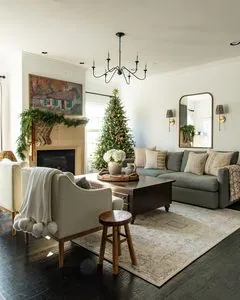 Living Room Decorated With A Nolstalgic Christmas Aesthetic