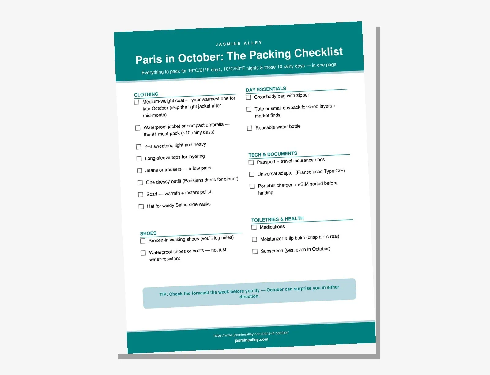 Preview of Packing for Paris in October? Don't forget a thing.