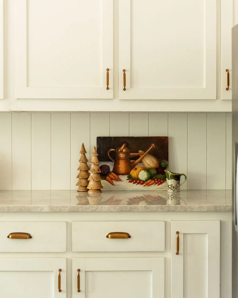 Wooden Christmas Trees On Kitchen Counter