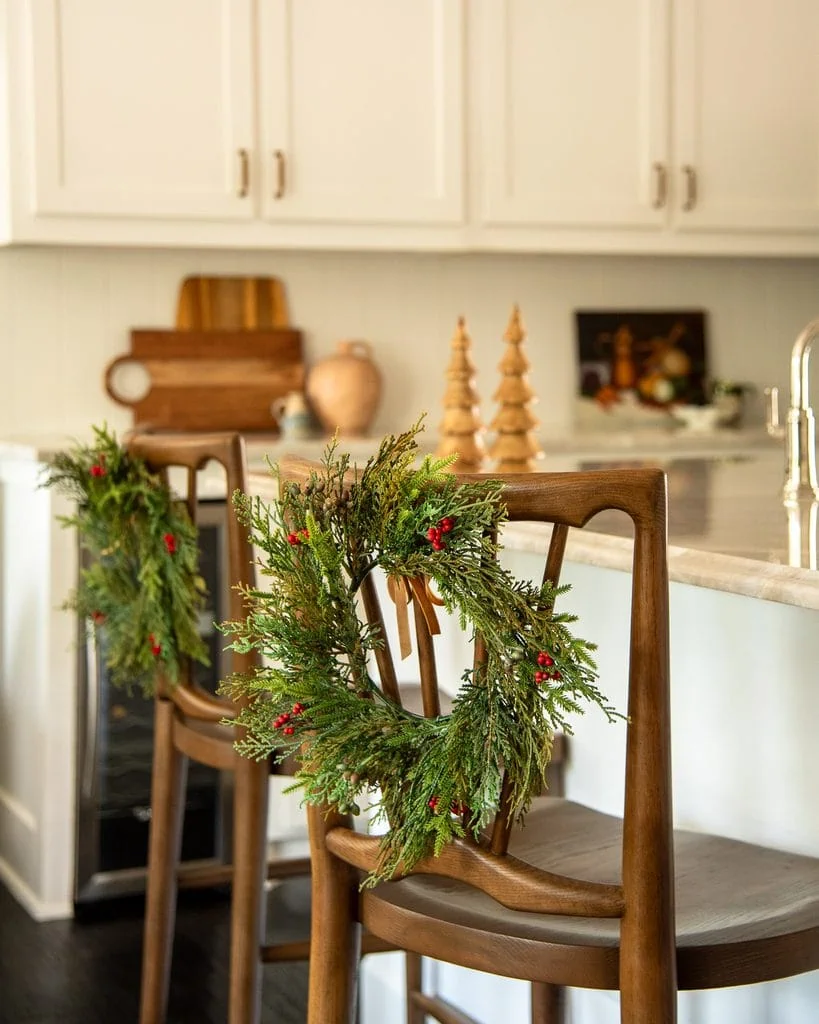 Wreaths On Back Of Counter Stools